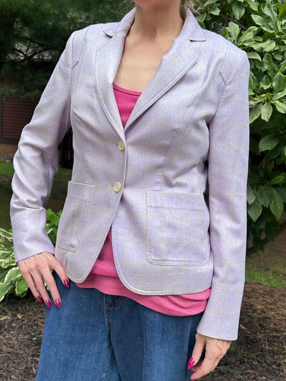 VTG We. YouandMe Barry Bricken Lilac 100% Silk Herringbone Blazer Jacket 10